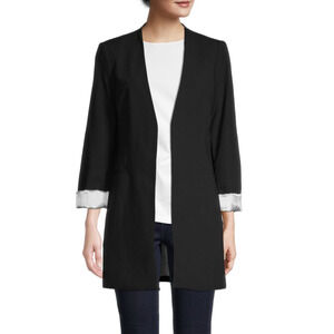 CALVIN KLEIN Woman's 2 Oversized Rolled Cuff Blazer Long Work Jacket Black S